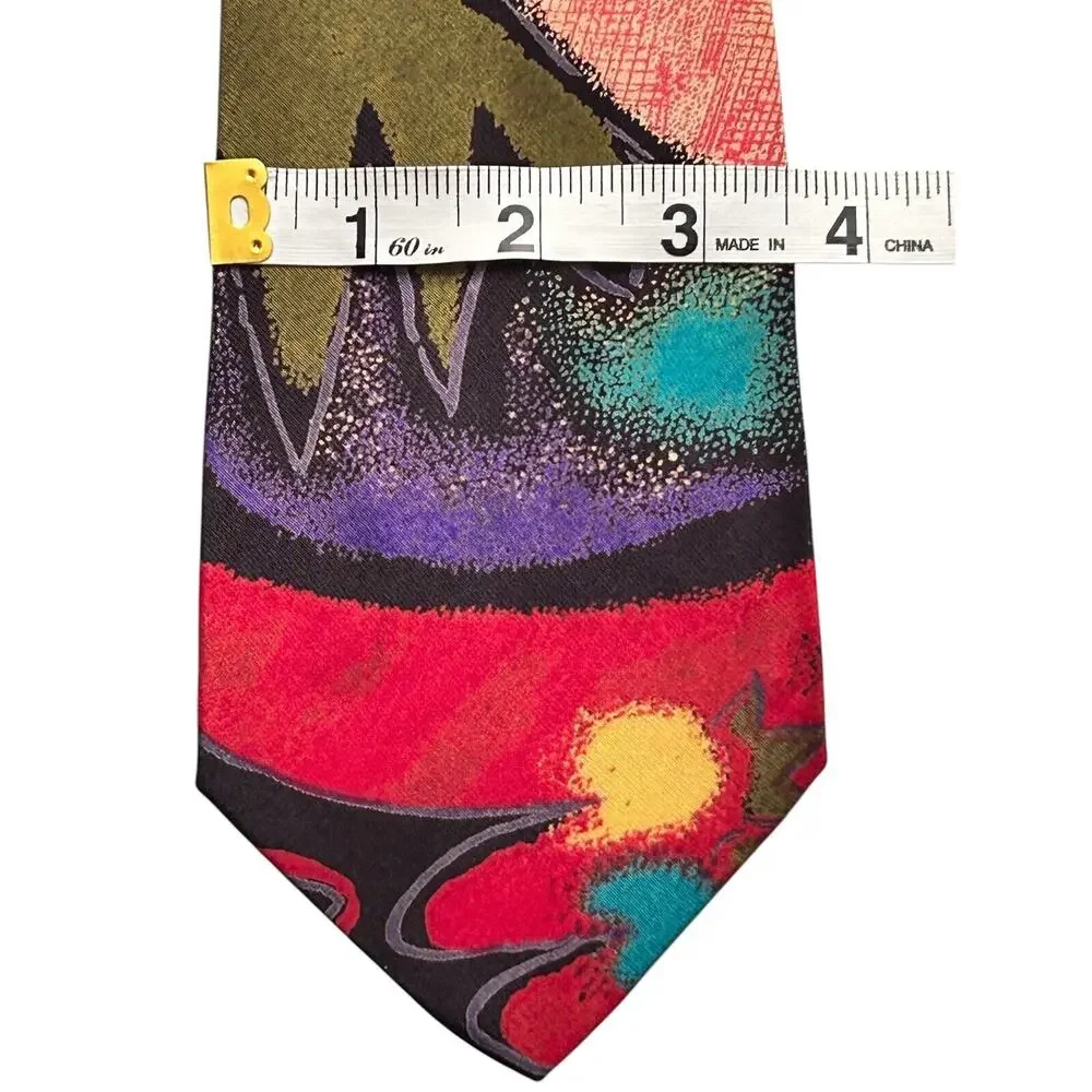 Vintage Bugle Boy Men's Tie Red Multicolor Abstract USA Polyester Necktie